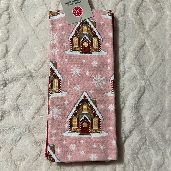 Martha Stewart 3 Cotton Pink Red White Christmas Homes Kitchen Tea Towels - Picture 1 of 8
